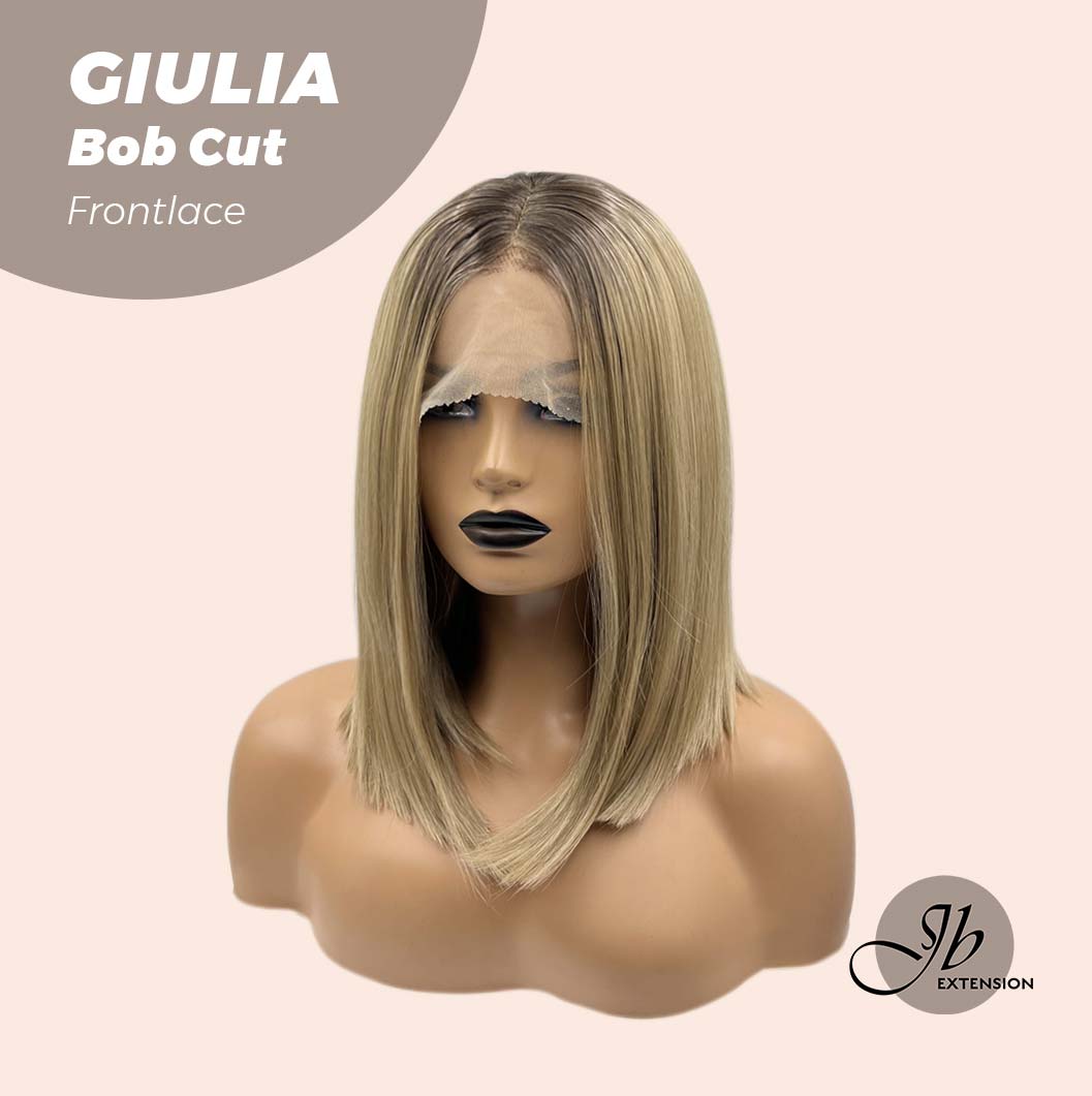 JBEXTENSION 14 Inches Bob Cut Balayage Blonde With Dark Root Frontlace Glueless Wig GIULIA BOB (FREE PARTING)