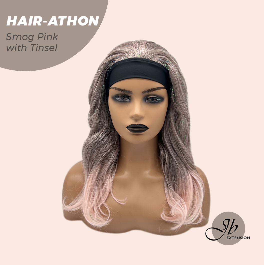 JBEXTENSION 18 Inches Curly Smog Pink with Tinsel Headband Wig HAIR-ATHON - SMOG PINK WITH TINSEL