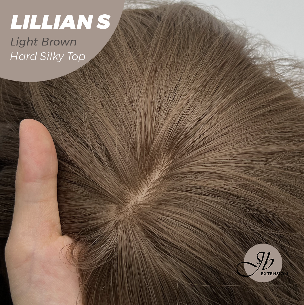 JBEXTENSION 22 Inches Scalpiana Light Brown Curly 3.5X4 Hard Silky Top Natural Scalp Effect Wig LILLIAN S LIGHT BROWN