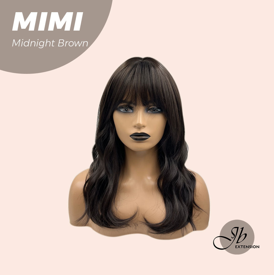 JBEXTENSION 18 Inches Midnight Brown( Black/Brown) Body Wave With Full Bangs Wig MIMI MIDNIGHT BROWN