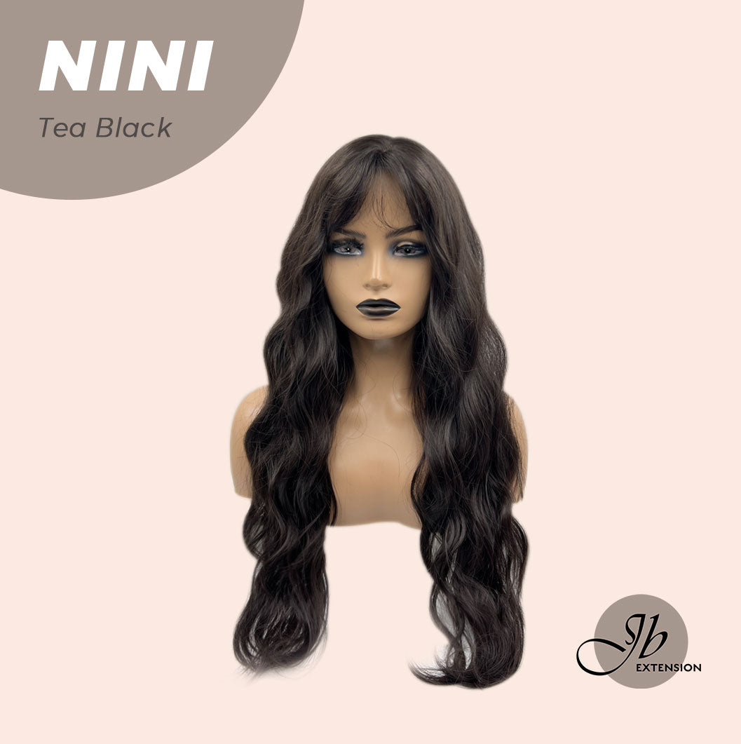 JBEXTENSION 24 Inches Tea Black Darkest Brown Body Wave Wig With Cute Bangs NINI TEA BLACK