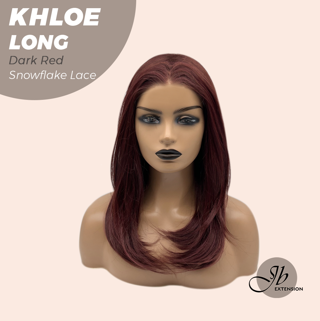 JBEXTENSION 18 Inches Dark Red Pre-Cut Snowflake Lace Frontlace Glueless Wig KHLOE LONG DARK RED【PERMATEASE】【BENDY EAR TABS】