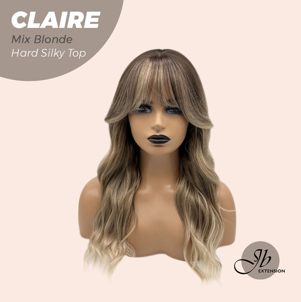 JBEXTENSION 22 Inches Scalpiana Mix Blonde 3.5X4 Hard Silky Top Natural Scalp Effect Women Wig With Bangs CLAIRE SILKY TOP MIX BLONDE