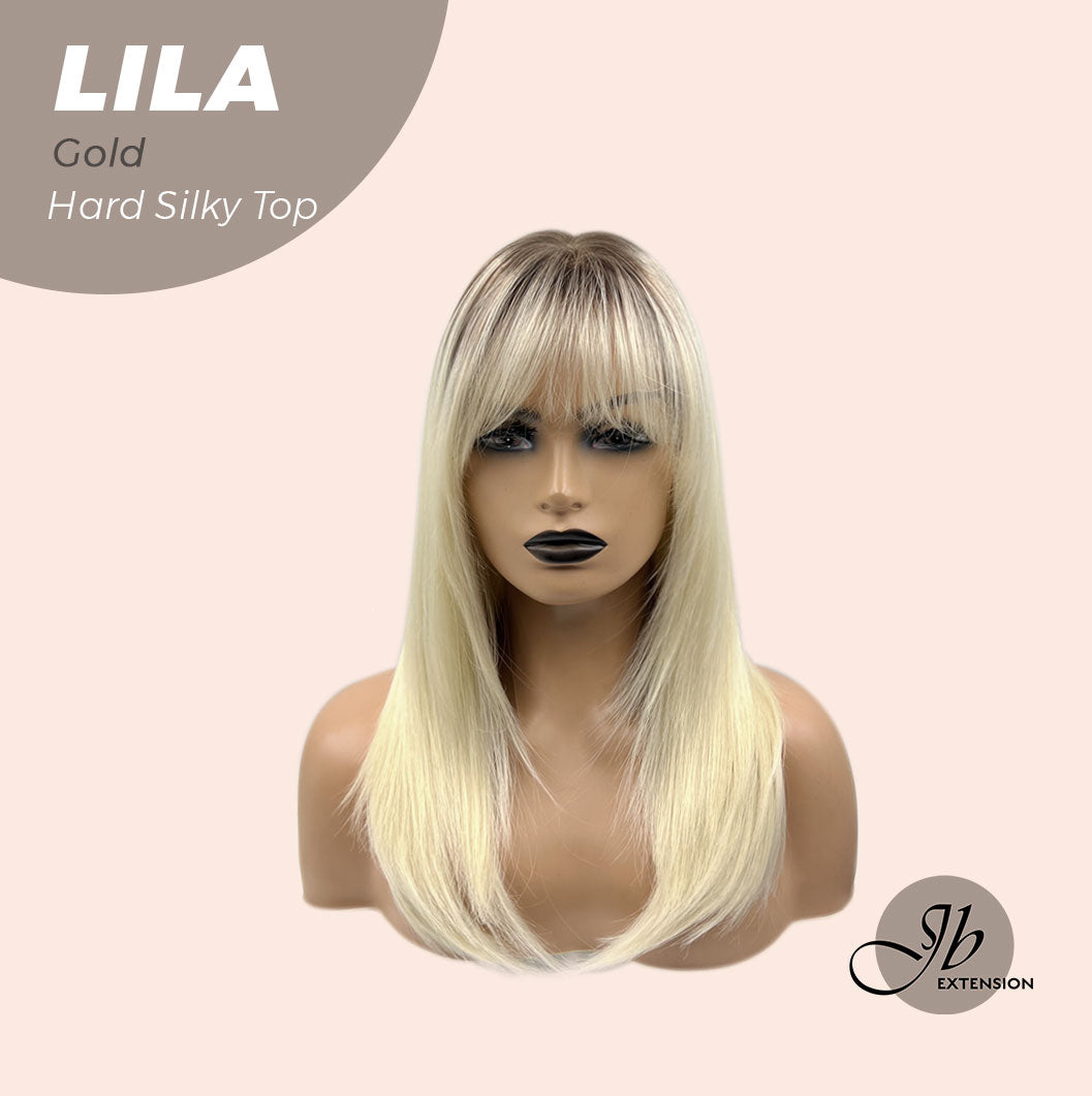 JBEXTENSION 20 Inches Scalpiana Blonde Wolf Cut 3.5X4 Hard Silky Top Natural Scalp Effect Wig With Bangs LILA GOLD
