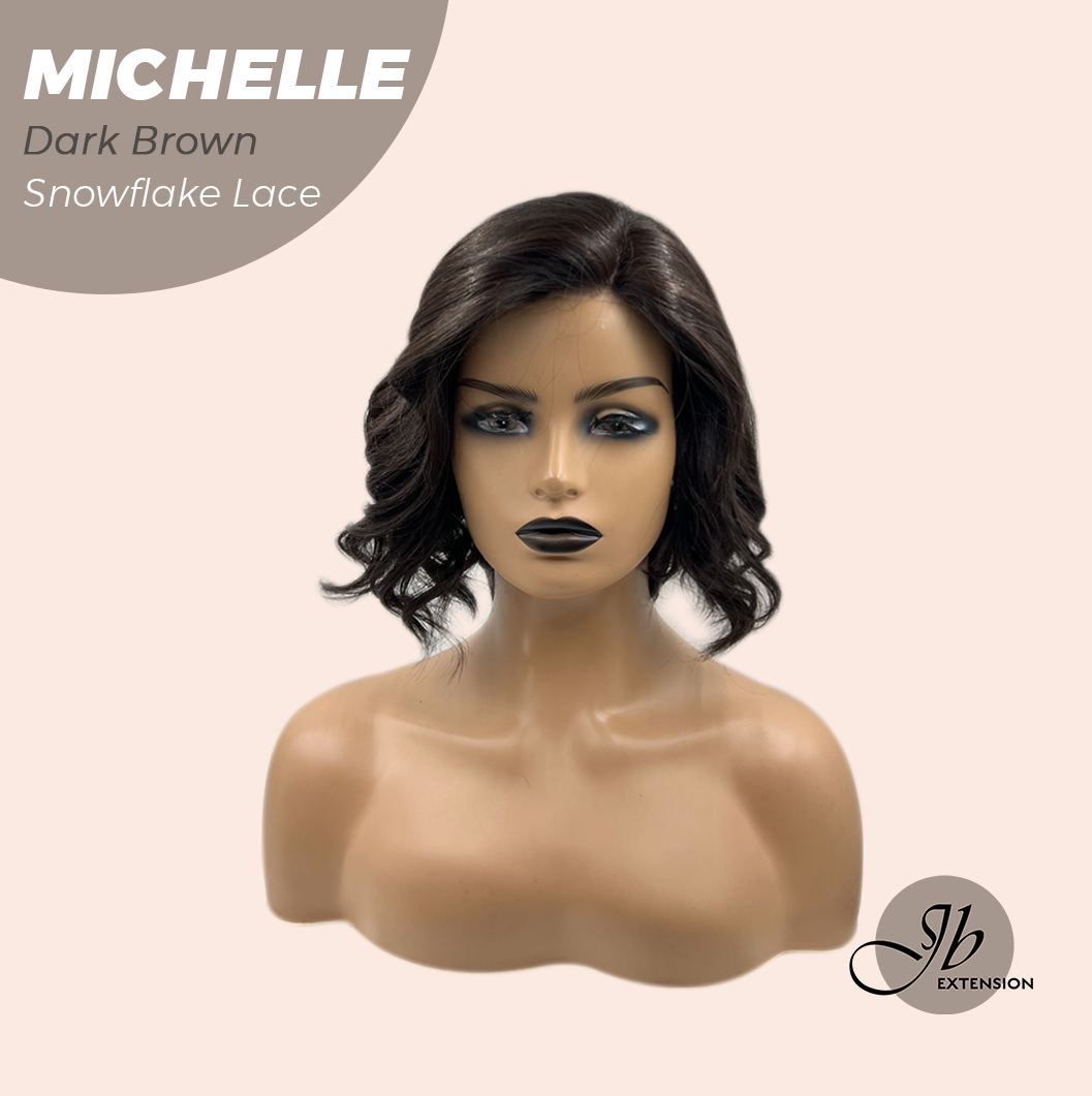 JBEXTENSION 10 Inches Dark Brown Pre-Cut Side Part Snowflake Lace Frontlace Glueless Wig MICHELLE DARK BROWN【BENDY EAR TABS】