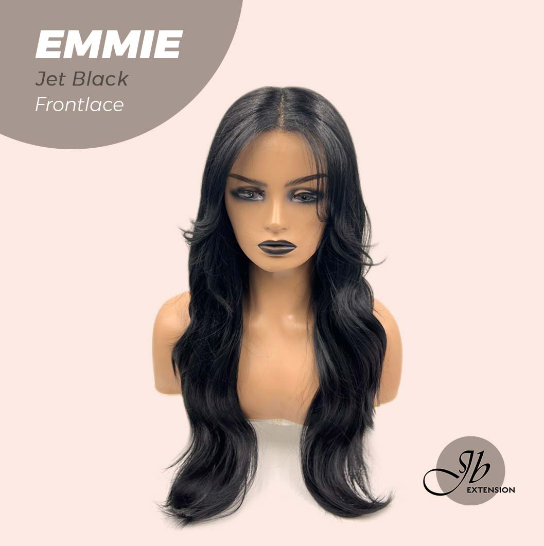 JBEXTENSION 26 Inches Curly Women Jet Black Wig Pre-Cut Frontlace Glueless Wig EMMIE JET BLACK