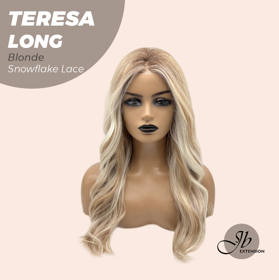 JBEXTENSION 22 Inches Long Blonde Pre-Cut Snowflake Lace Frontlace Glueless Wig TERESA LONG BLONDE【PERMATEASE】【BENDY EAR TABS】- S/M