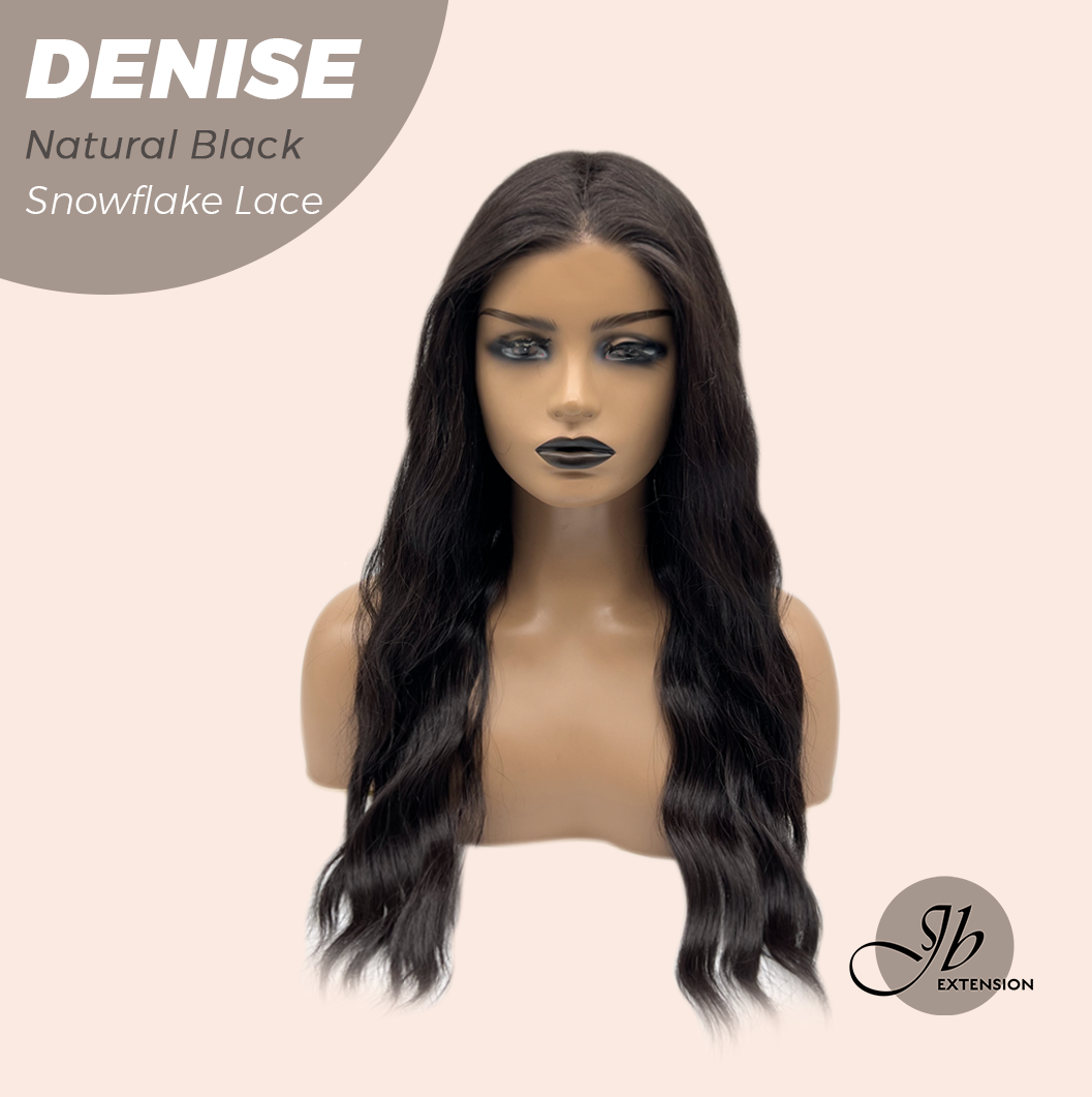 JBEXTENSION 24 Inches Natural Black Wave Pre-Cut Snowflake Lace Frontlace Glueless Wig DENISE NATURAL BLACK【PERMATEASE】【BENDY EAR TABS】- M/L