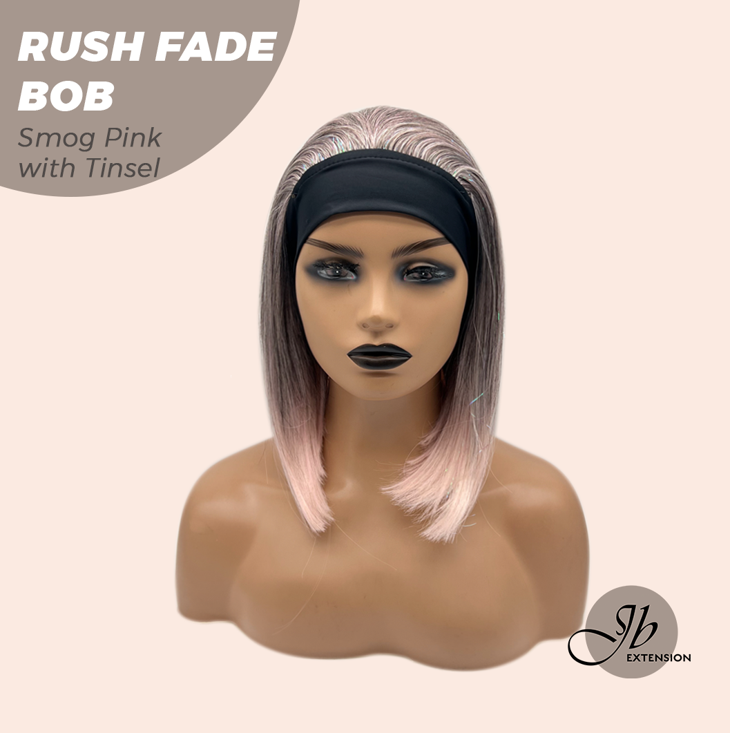 JBEXTENSION 12 Inches Short Hair Smog Pink with Tinsel Headband Wig RUSH FADE BOB - SMOG PINK WITH TINSEL