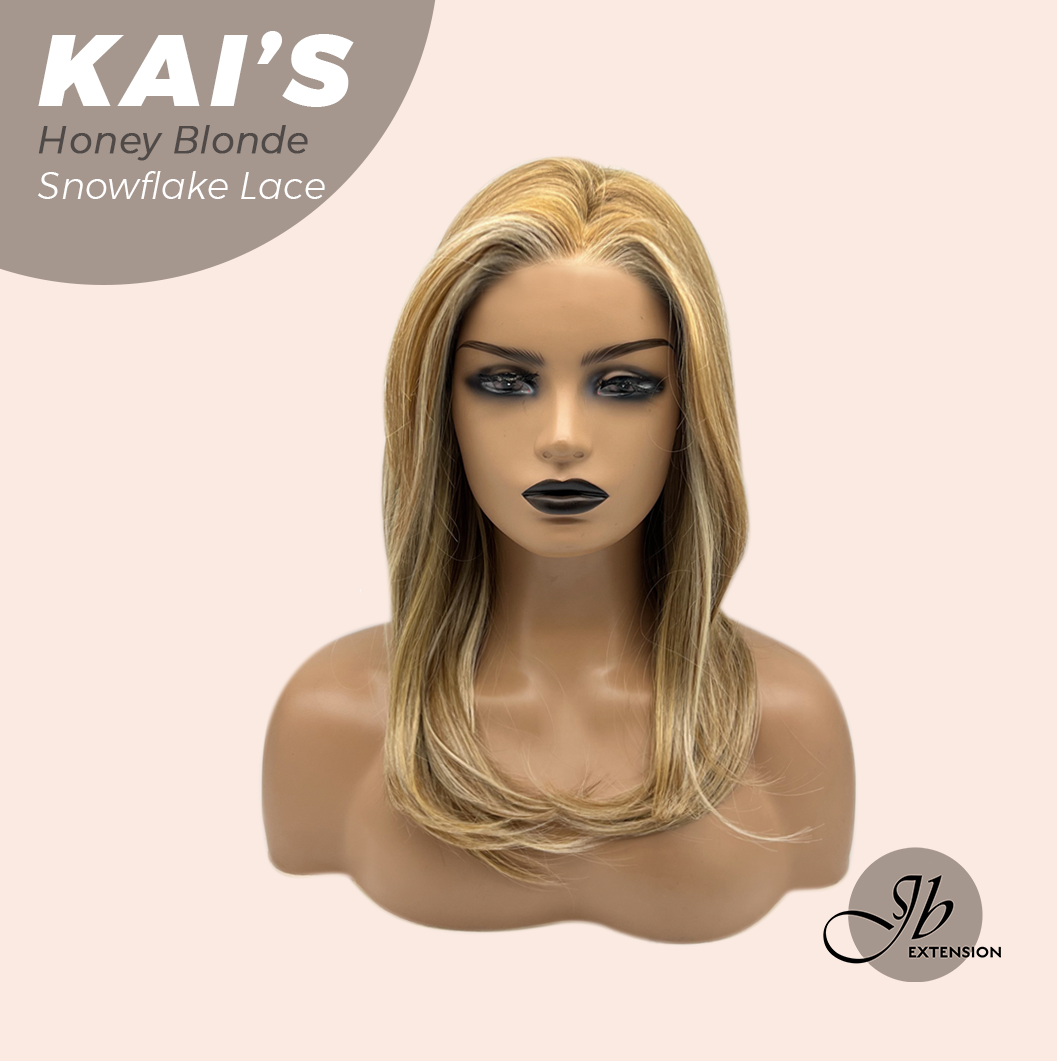 JBEXTENSION 18 Inches Honey Blonde Pre-Cut Snowflake Lace Frontlace Glueless Wig KAI'S HONEY BLONDE【PERMATEASE】【BENDY EAR TABS】