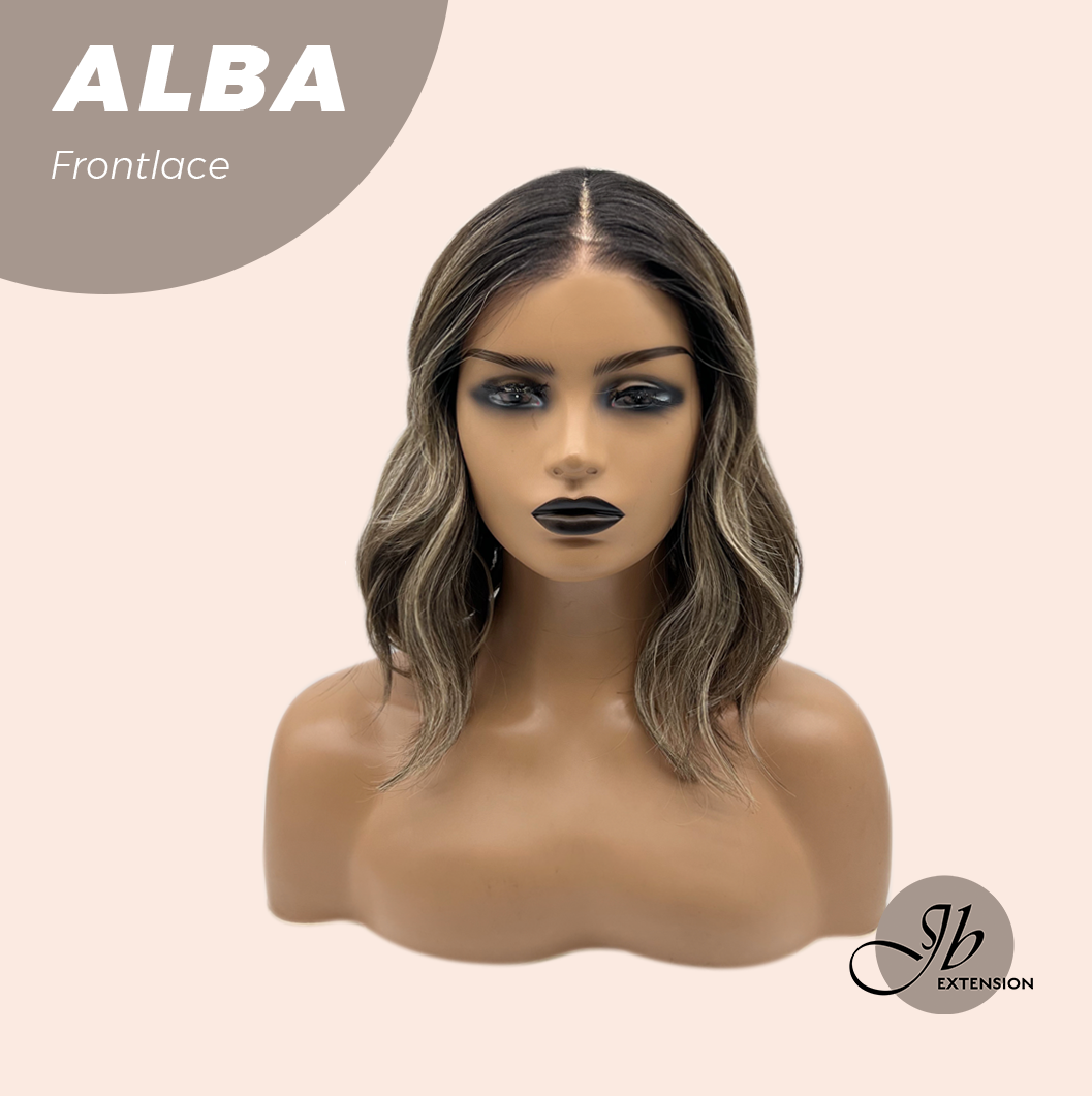 JBEXTENSION 12 Inches Wave Dark Brown with Blonde Highlight with Dark Root Pre-Cut Frontlace Glueless Wig ALBA