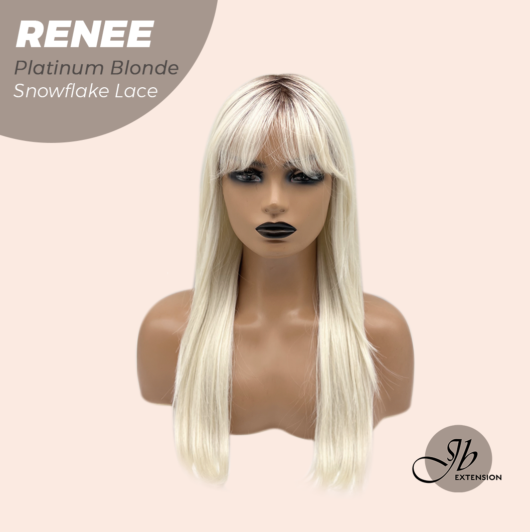 JBEXTENSION 21 Inches Platinum Blonde Pre-Cut T Part Snowflake Lace Frontlace Glueless Wig RENEE PLATINUM BLONDE【BENDY EAR TABS】