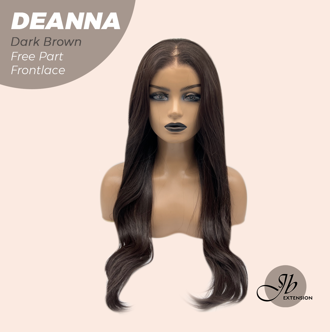 JBEXTENSION 28 Inches Long Dark Brown Curly Pre-Cut Free Part Frontlace Glueless Wig DEANNA DARK BROWN