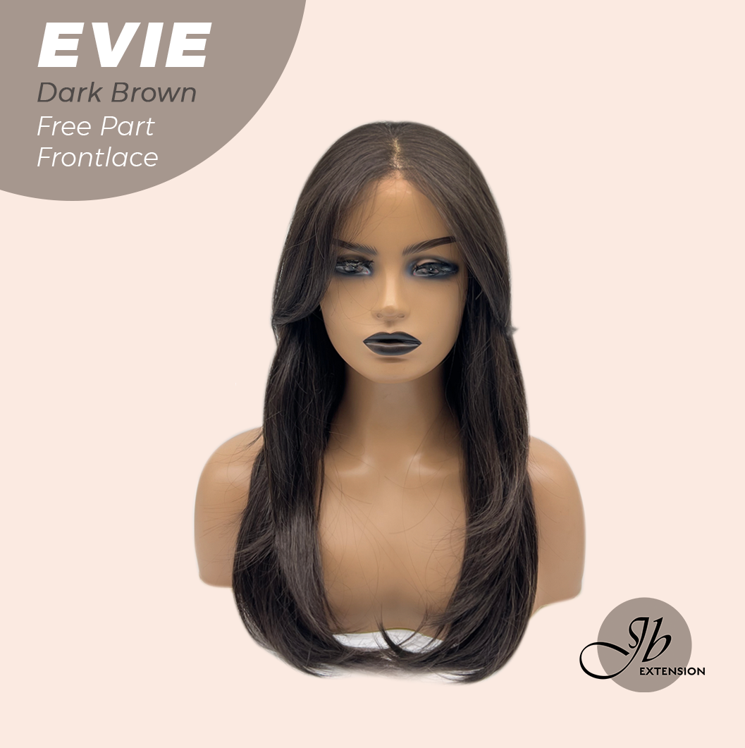 JBEXTENSION 22 Inches Dark Brown Pre-Cut Free Part Frontlace Glueless Wig EVIE DARK BROWN