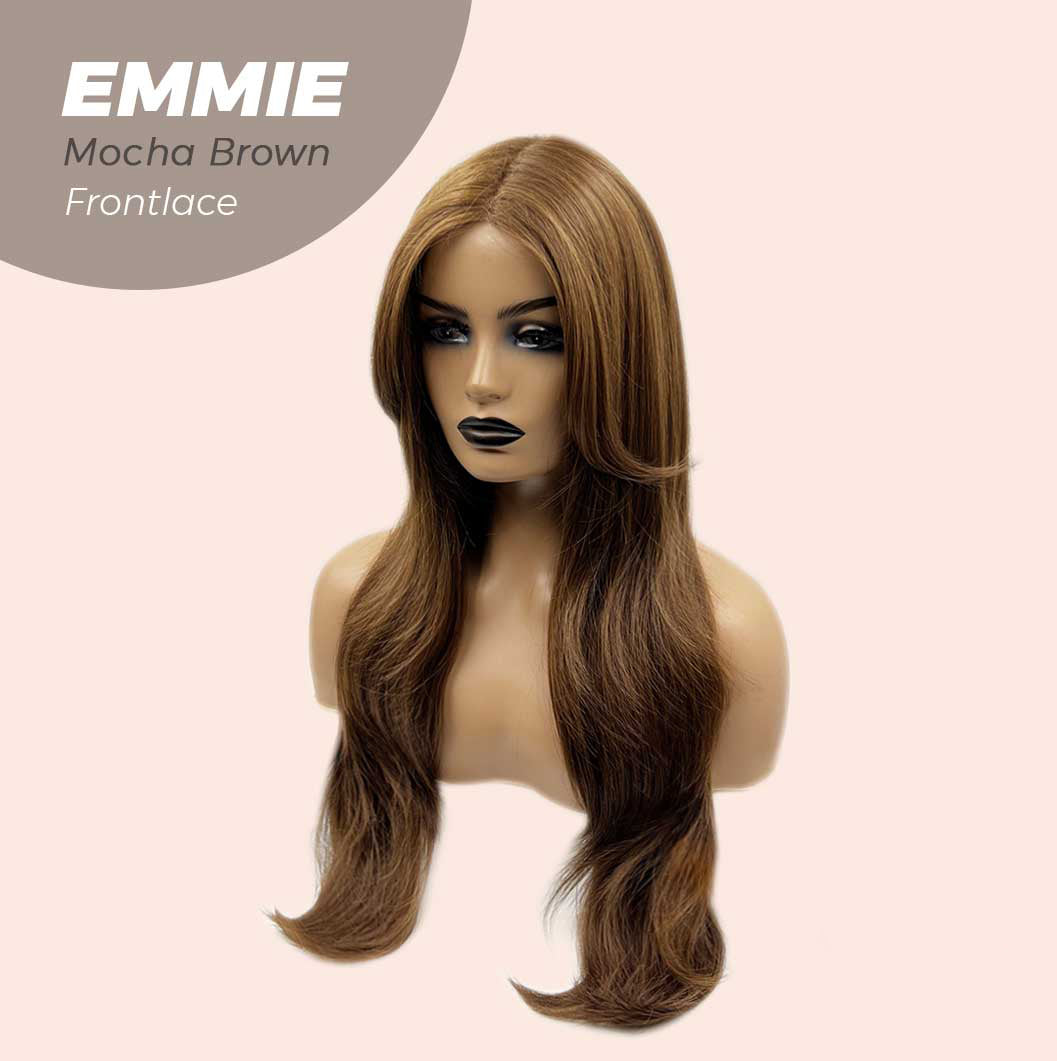 JBEXTENSION 26 Inches Curly Women Mocha Brown Wig Pre-Cut Frontlace Glueless Wig EMMIE MOCHA BROWN