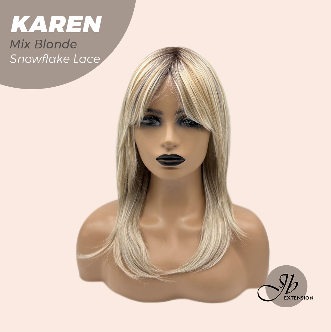JBEXTENSION 18 Inches Mix Blonde Pre-Cut T Part Snowflake Lace Frontlace Glueless Wig KAREN MIX BLONDE【BENDY EAR TABS】
