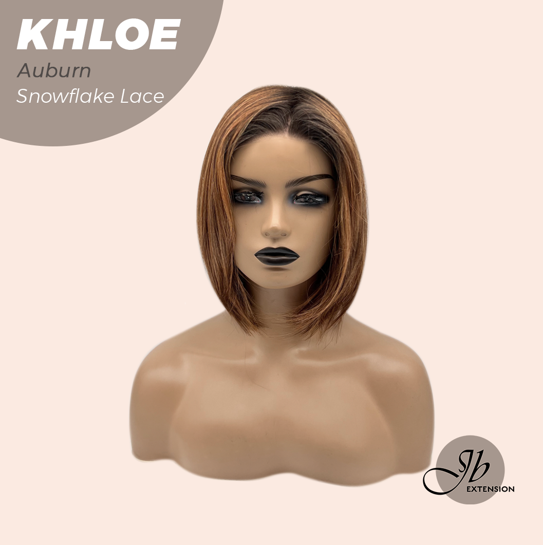 JBEXTENSION 12 Inches Bob Cut Auburn Pre-Cut Snowflake Lace Frontlace Glueless Wig KHLOE AUBURN【PERMATEASE】【BENDY EAR TABS】- M/L