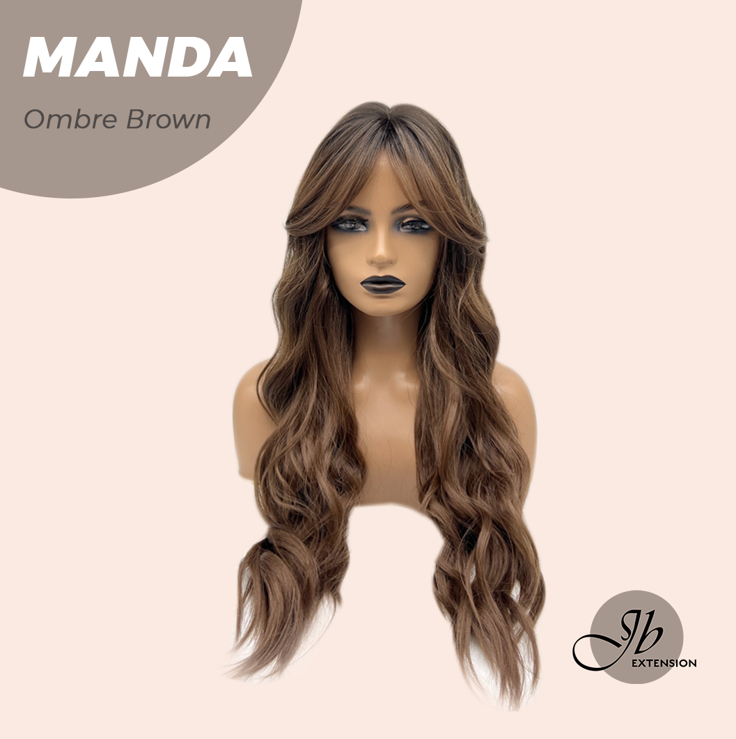JBEXTENSION 26 Inches Long Ombre Brown Body Wave With Bangs MANDA OMBRE BROWN