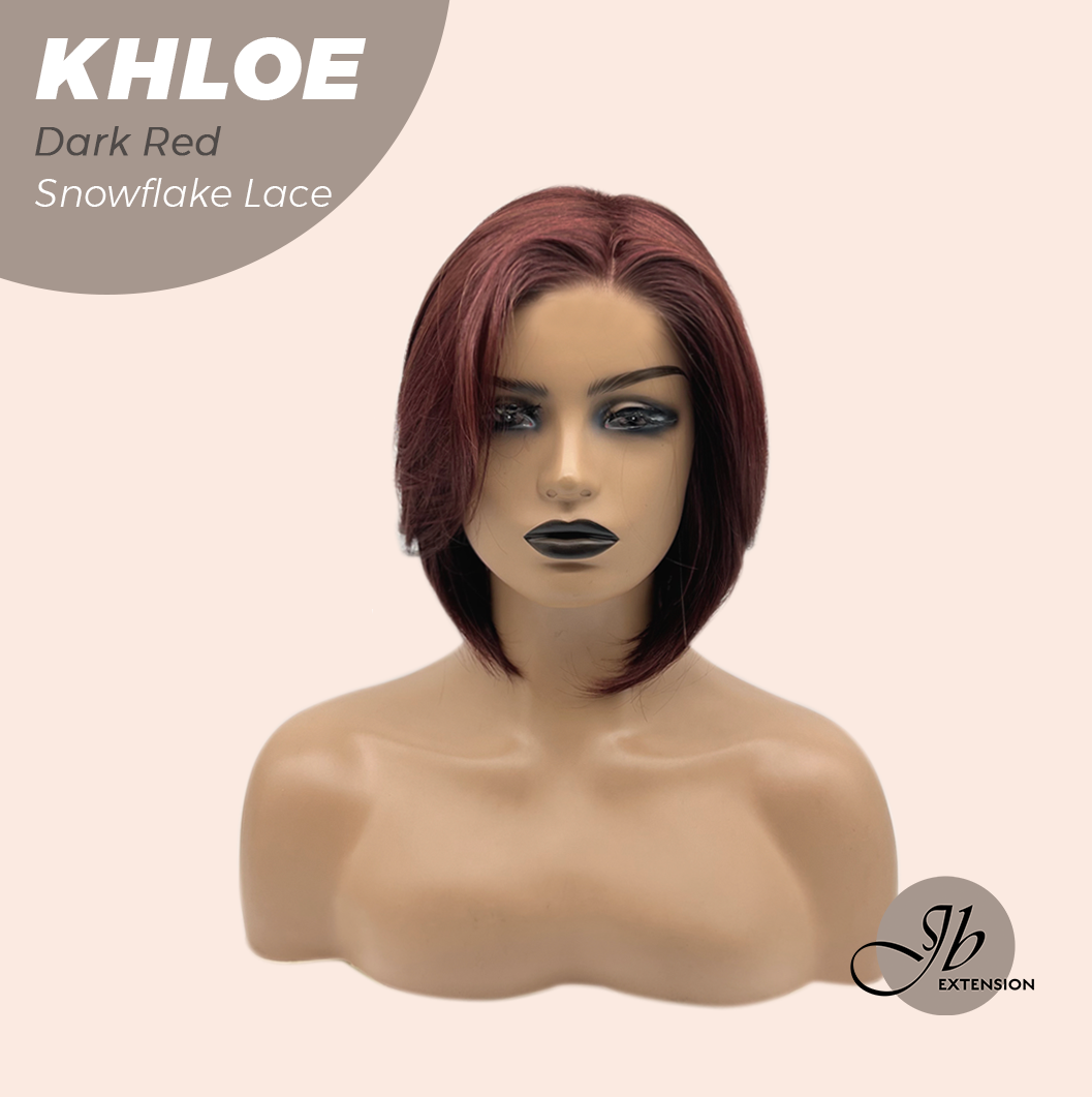 JBEXTENSION 12 Inches Bob Cut Dark Red Pre-Cut Snowflake Lace Frontlace Glueless Wig KHLOE DARK RED【PERMATEASE】【BENDY EAR TABS】- M/L
