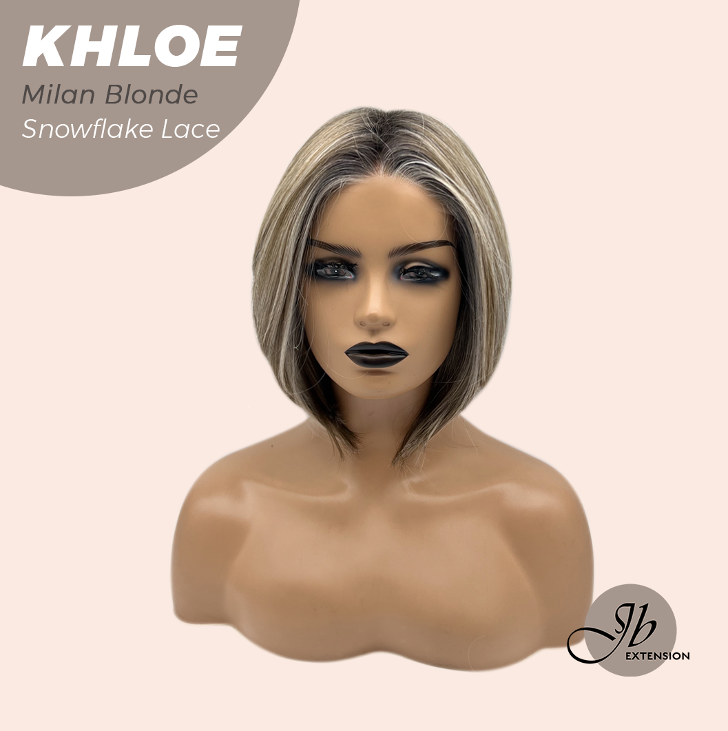 JBEXTENSION 12 Inches Bob Cut Milan Blonde Pre-Cut Snowflake Lace Frontlace Glueless Wig KHLOE MILAN BLONDE【PERMATEASE】【BENDY EAR TABS】
