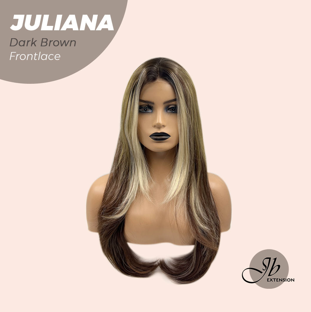 JBEXTENSION 26 Inches Wolf Cut Brown With Highlight Frontlace Glueless Wig JULIANA DARK BROWN