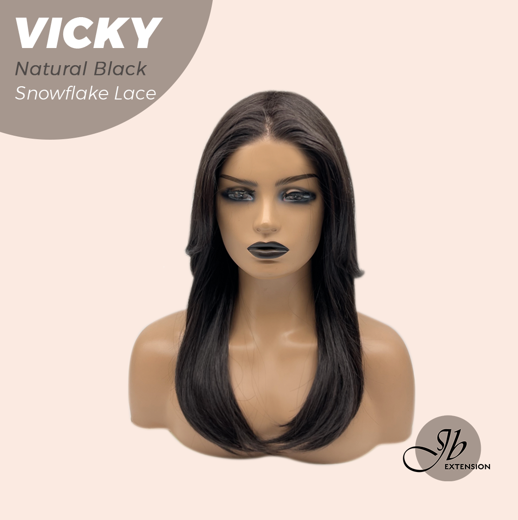 JBEXTENSION 20 Inches Natural Black Pre-Cut Snowflake Lace Frontlace Glueless Wig VICKY NATURAL BLACK【PERMATEASE】【BENDY EAR TABS】