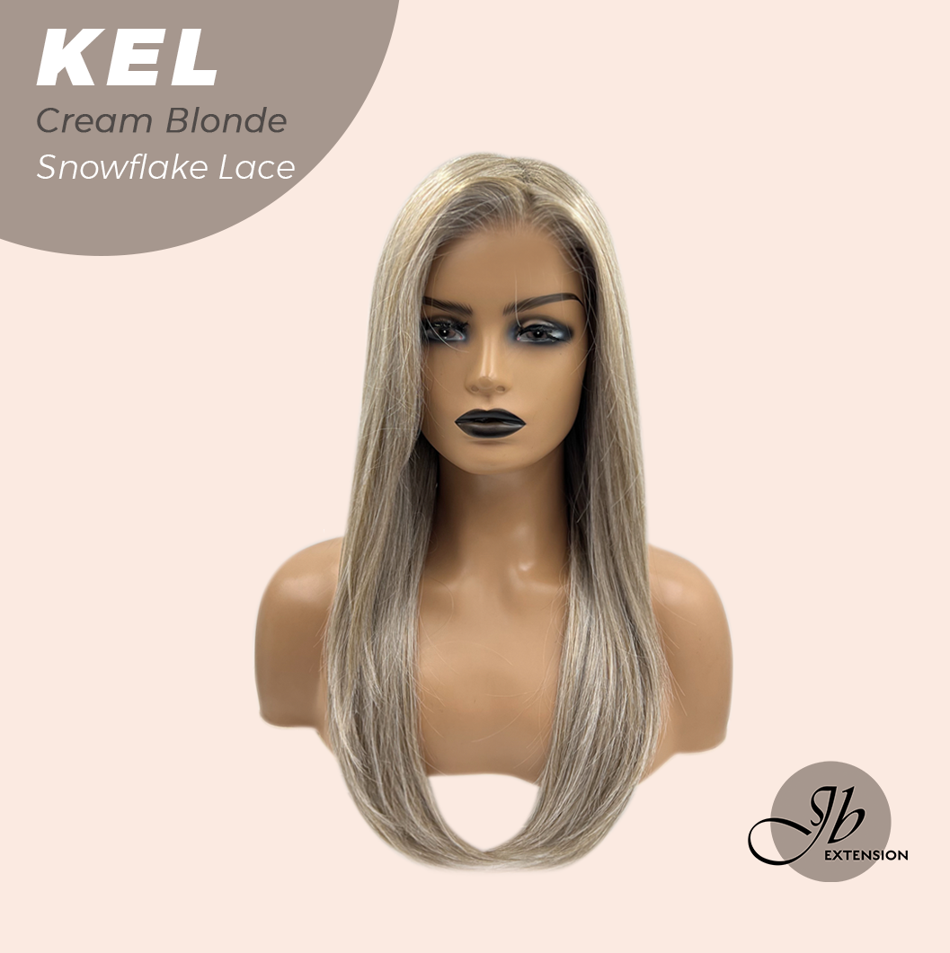 JBEXTENSION 22 Inches Cream Blonde Pre-Cut Snowflake Lace Frontlace Glueless Wig KEL CREAM BLONDE【PERMATEASE】【BENDY EAR TABS】- S/M