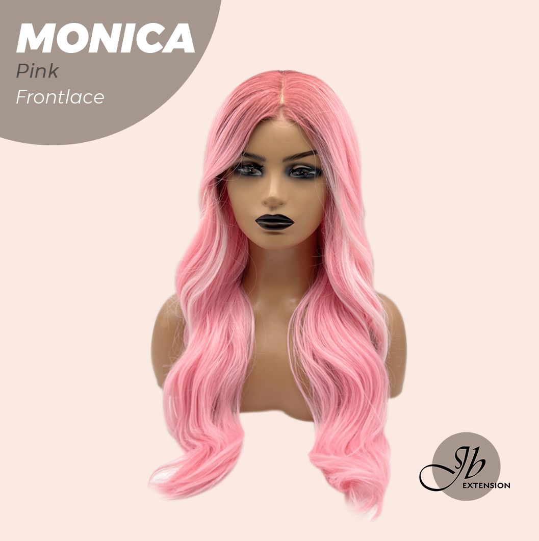 JBEXTENSION 26 Inches Curly Pink Pre-Cut Frontlace Glueless Wig MONICA PINK