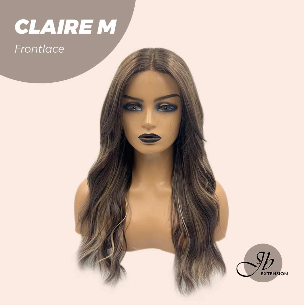JBEXTENSION 22 Inches Body Wave Brown With Highlight Pre-Cut Frontlace Glueless Wig CLAIRE LACE M