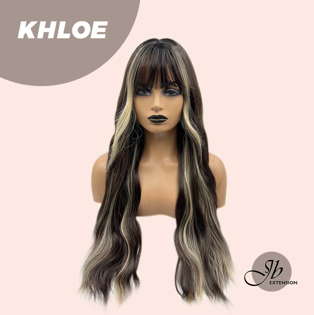 JBEXTENSION 26 Inches Body Wave Natural Black With Blonde Highlight Hair With Full Bangs Wig KHLOE