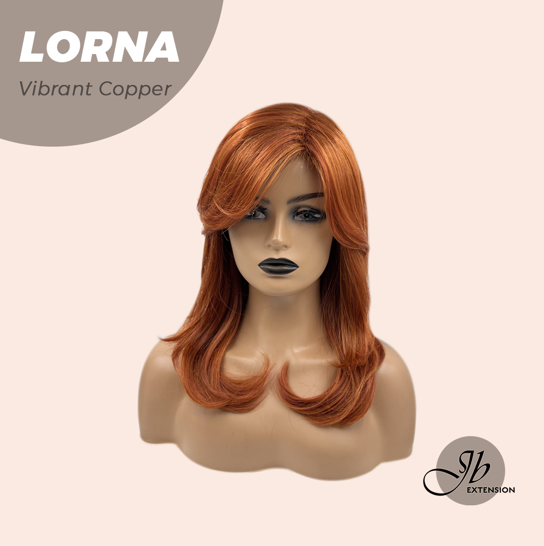 JBEXTENSION 18 Inches Vibrant Copper Curly Women Fashion Full Machine Wig With Bangs LORNA VIBRANT COPPER【PLUS PERMATEASE】【BENDY EAR TABS】