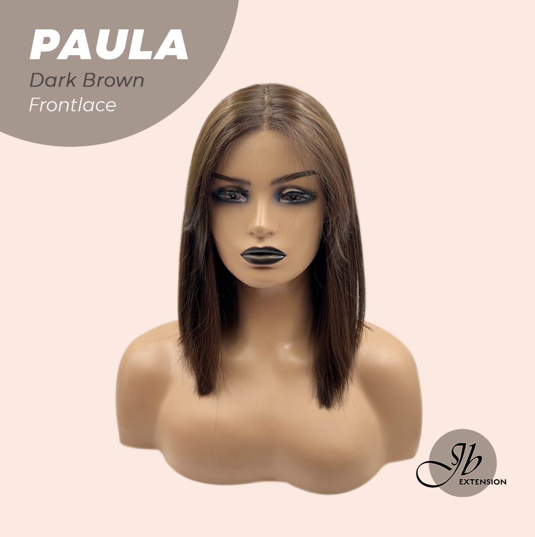 JBEXTENSION 12 Inches Bob Cut Chocolate Brown Straight Pre-Cut Frontlace Glueless Wig PAULA DARK BROWN
