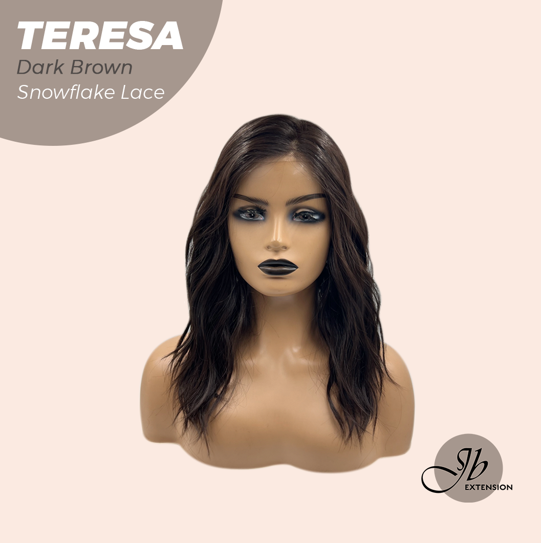 JBEXTENSION 18 Inches Dark Brown Pre-Cut Snowflake Lace Frontlace Glueless Wig TERESA【PERMATEASE】【BENDY EAR TABS】-M/L