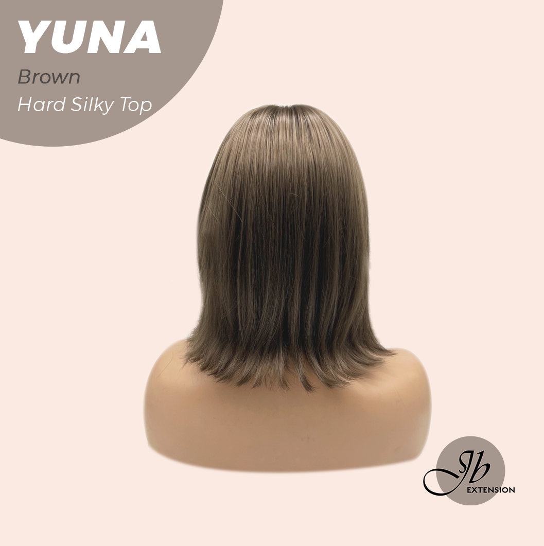 JBEXTENSION 12 Inches Scalpiana Brown 3.5X4 Hard Silky Top Natural Scalp Effect Women Wig With Bangs YUNA BROWN