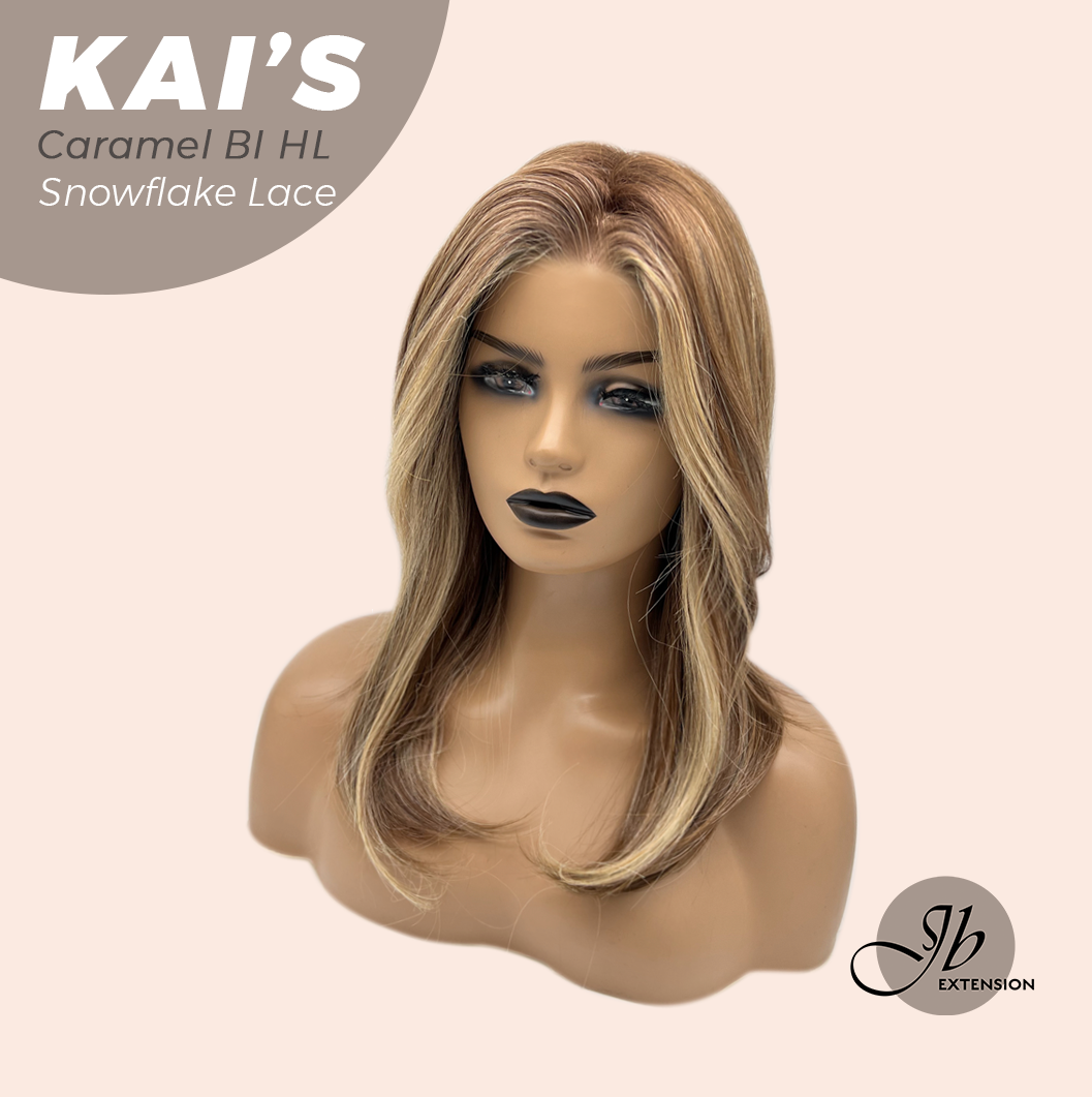 [PRE-ORDER] JBEXTENSION 18 Inches Caramel Blonde Highlight Pre-Cut Snowflake Lace Frontlace Glueless Wig KAI'S CARAMEL BLONDE HIGHLIGHT【PERMATEASE】【BENDY EAR TABS】