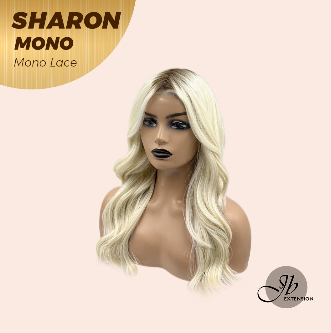 JBEXTENSION SHARON MONO Monofilament Handmade Wig 6X5 Full Monofilament Hand Tied Top Wig 20 Inches Platinum Blonde With Dark Root Wave Mono Lace Wig With Anti-slip Silicone Strips Glueless Wig SHARON MONO【BENDY EAR TABS】
