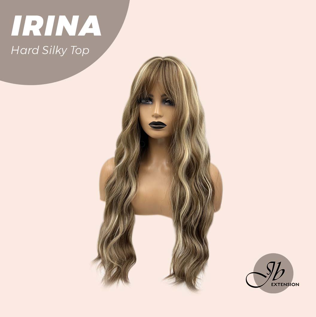 JBEXTENSION 28 Inches Scalpiana Brown With Blonde Highlight Wave 3.5X4 Hard Silky Top Natural Scalp Effect Wig IRINA