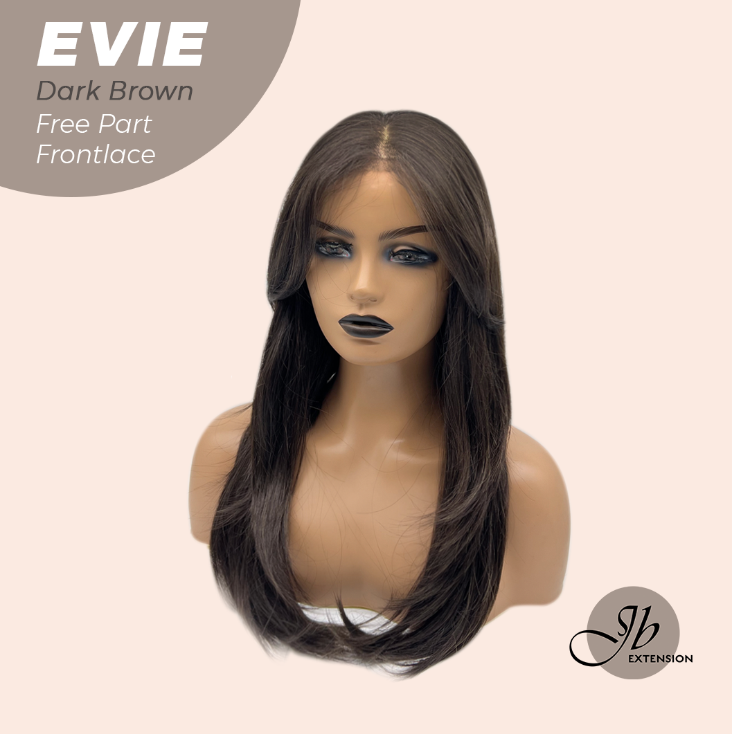 JBEXTENSION 22 Inches Dark Brown Pre-Cut Free Part Frontlace Glueless Wig EVIE DARK BROWN