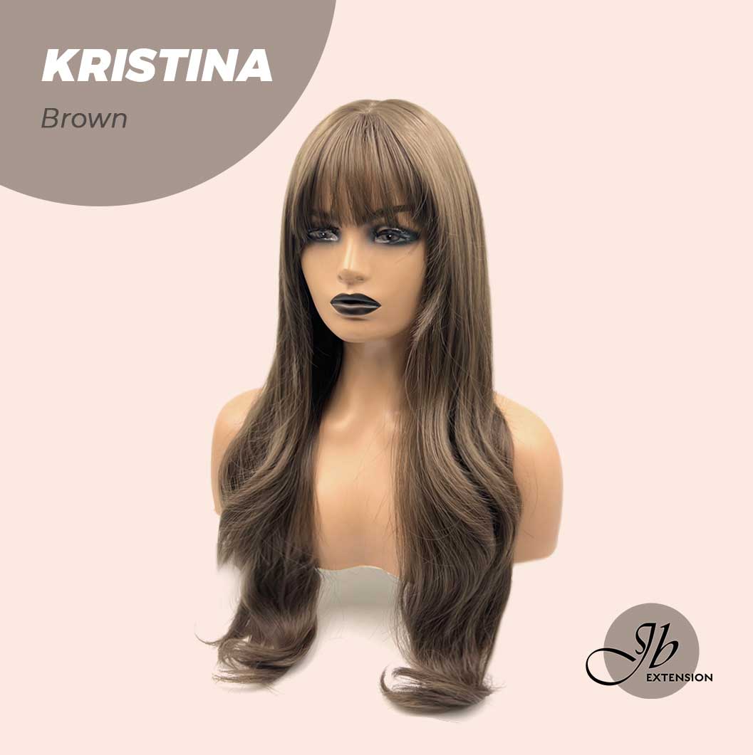 JBEXTENSION 25 Inches Brown Curly Wig With Full Bangs KRISTINA BROWN