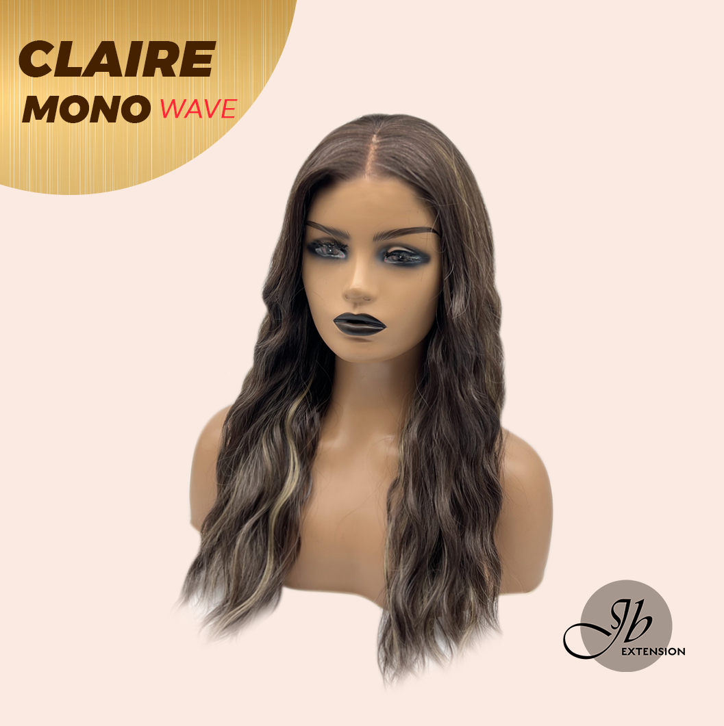 JBEXTENSION CLAIRE MONO WAVE Partial Monofilament Wig 22 Inches Brown With Highlight Partial Mono Lace Glueless Wig CLAIRE MONO-WAVE【BENDY EAR TABS】