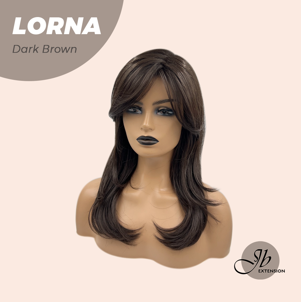 JBEXTENSION 18 Inches Dark Brown Curly Women Fashion Full Machine Wig With Bangs LORNA DARK BROWN【PLUS PERMATEASE】【BENDY EAR TABS】