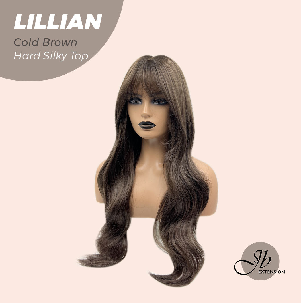 JBEXTENSION 26 Inches Scalpiana Cold Brown Curly 3.5X4 Hard Silky Top Natural Scalp Effect Wig LILLIAN COLD BROWN