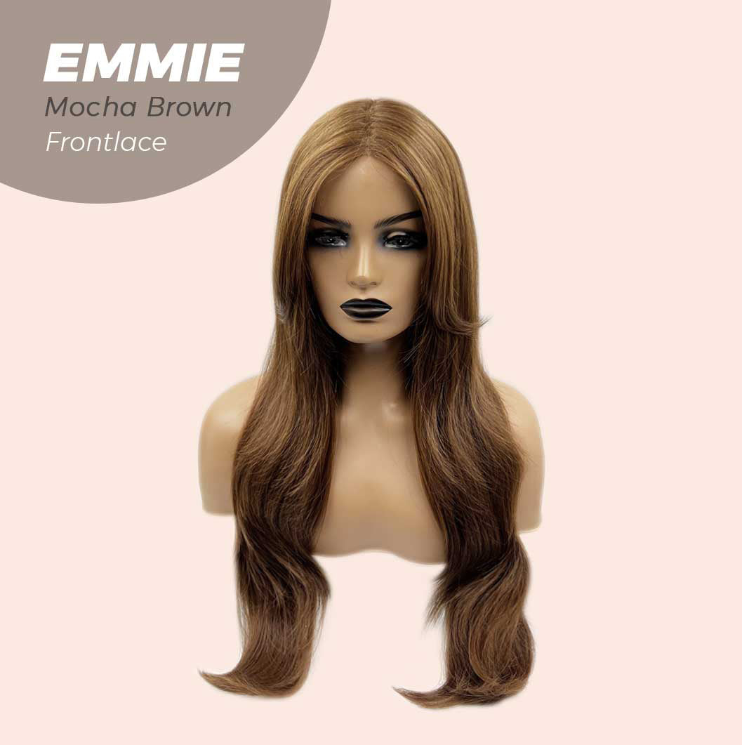 JBEXTENSION 26 Inches Curly Women Mocha Brown Wig Pre-Cut Frontlace Glueless Wig EMMIE MOCHA BROWN