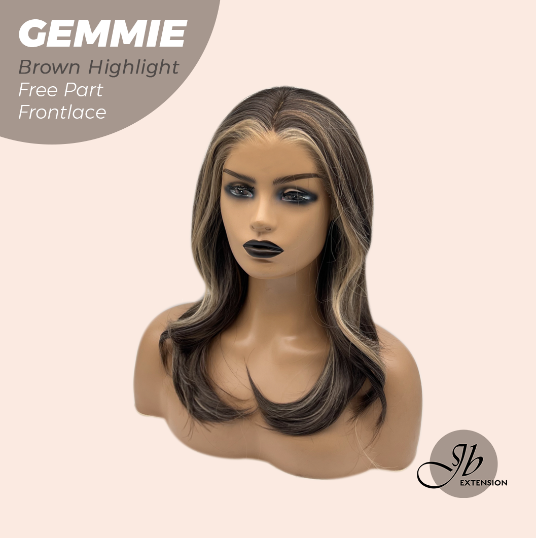 JBEXTENSION 20 Inches Brown Highlight Pre-Cut Free Part Frontlace Glueless Wig GEMMIE BROWN HIGHLIGHT