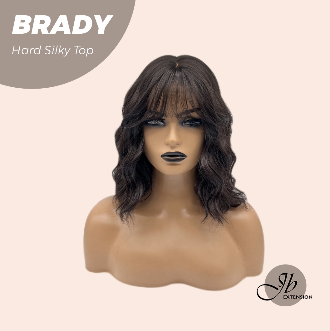 JBEXTENSION 12 Inches Scalpiana Wave Midnight Brown( Black/Brown) 3.5X4 Hard Silky Top Natural Scalp Effect Wig with Bang BRADY
