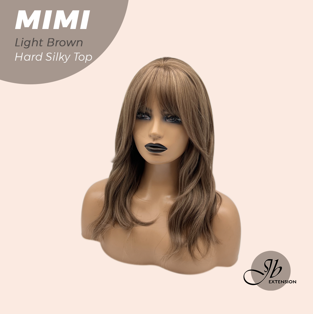 JBEXTENSION 16 Inches Scalpiana 3.5X4 Hard Silky Top Natural Scalp Effect Light Brown Body Wave Wig With Bangs Wig MIMI SILK TOP LIGHT BROWN