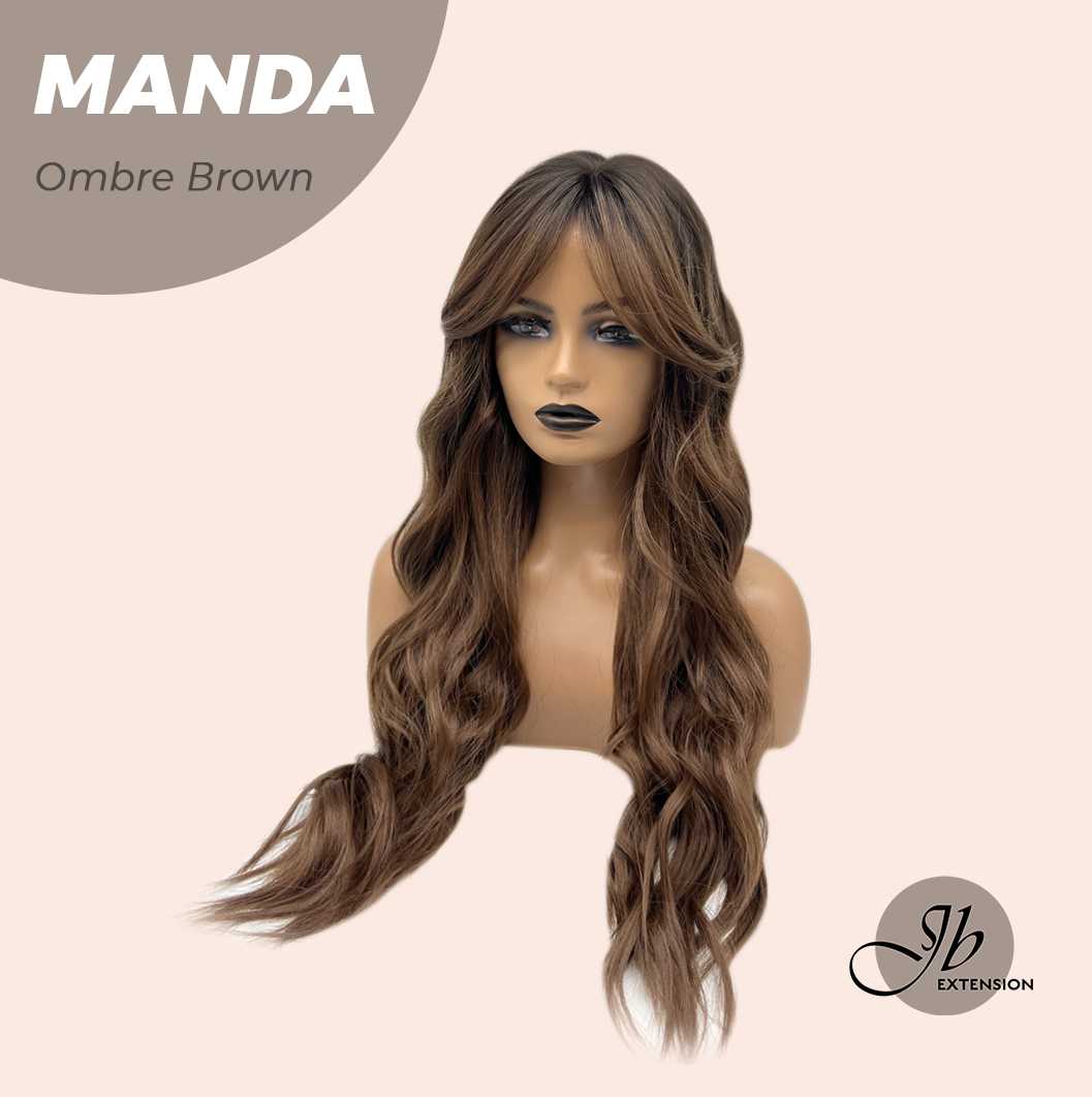 JBEXTENSION 26 Inches Long Ombre Brown Body Wave With Bangs MANDA OMBRE BROWN
