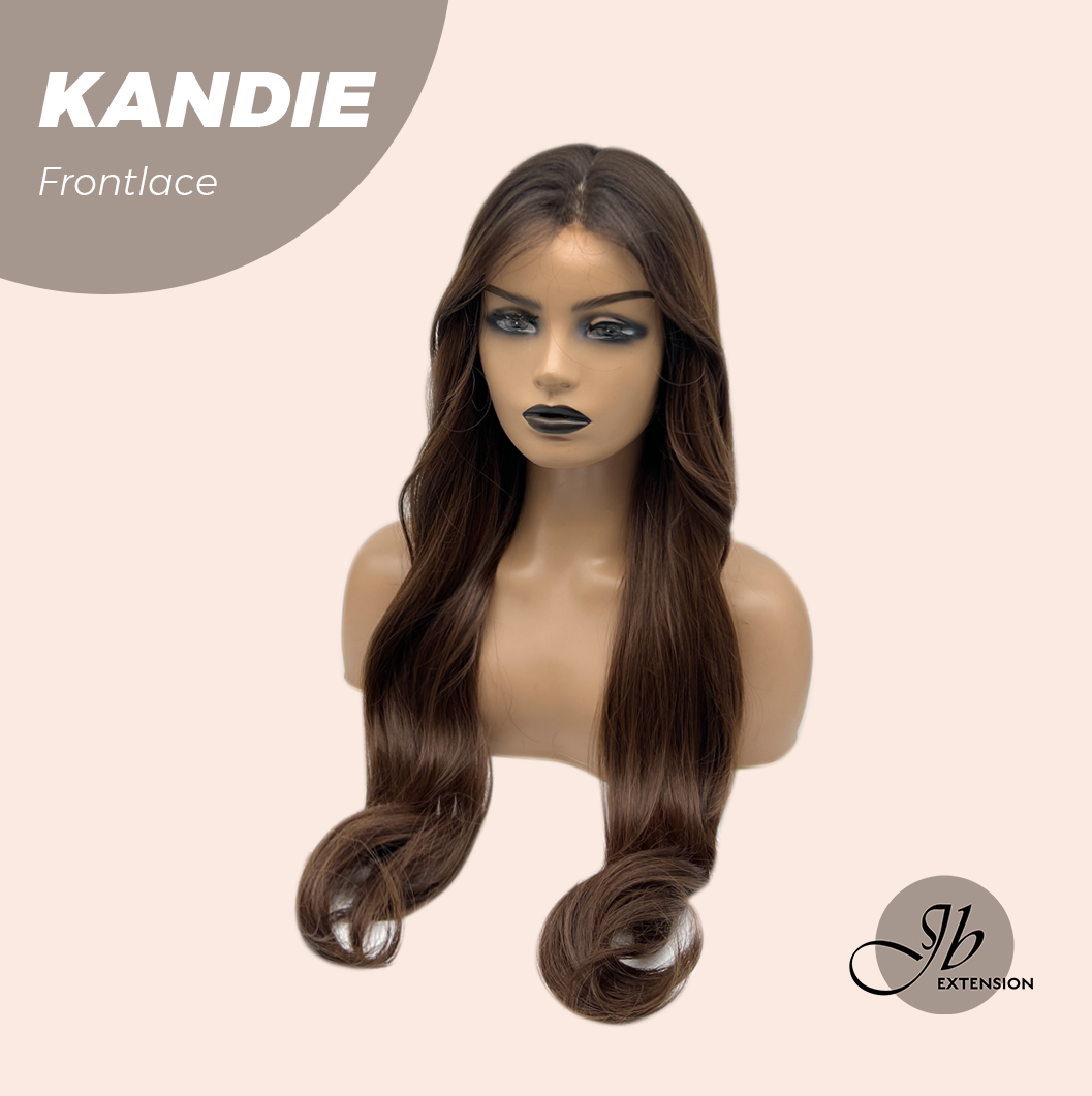 JBEXTENSION 28 Inches Curly Mocha with Dark Root Pre-Cut Frontlace Glueless Wig KANDIE