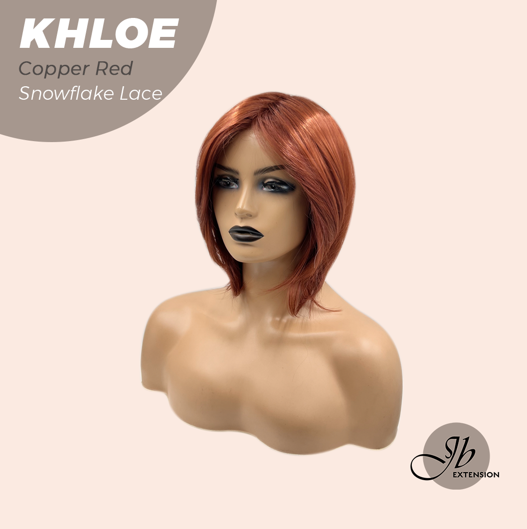 JBEXTENSION 12 Inches Bob Cut Copper Red Pre-Cut Snowflake Lace Frontlace Glueless Wig KHLOE COPPER RED【PERMATEASE】【BENDY EAR TABS】