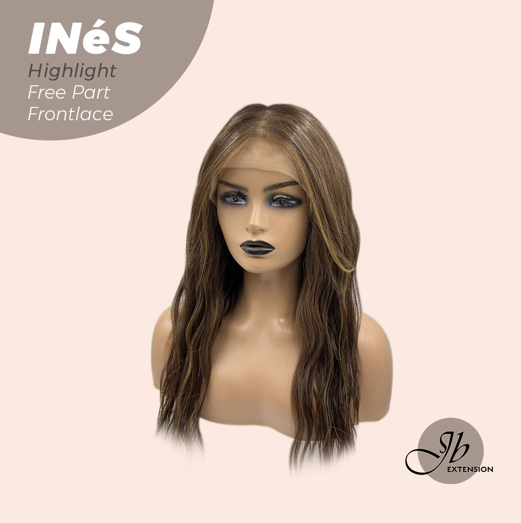 JBEXTENSION 22 Inches Brown With Highlight Body Wave Pre-Cut Free Part Frontlae Glueless Wig INéS HIGHLIGHT
